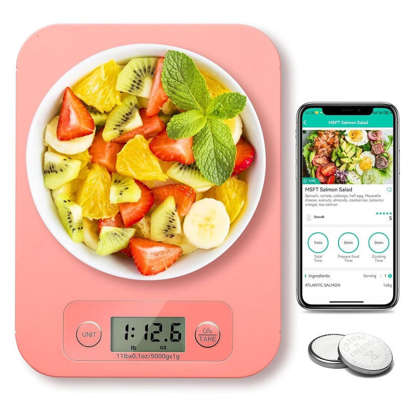 URAMAZ Smart Food Scale for Weight Loss, Digital Food Scale Grams and Ounces with Nutritional Calculator, Food Weight Scale for Diet, Keto, Macro, Calories Counting, Meal Prep 0.1oz/11lb (Pink) - Image 1